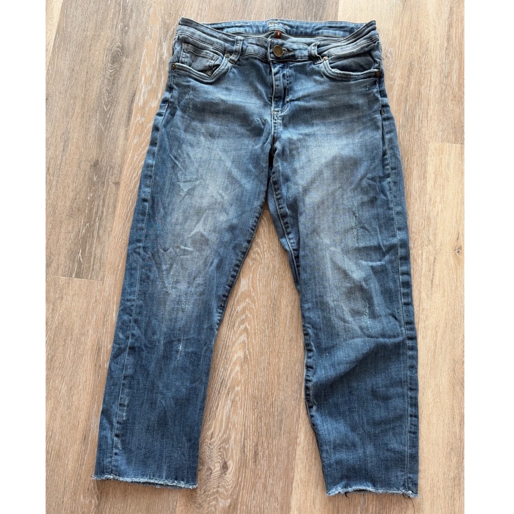 KUT from the Kloth Mid Rise Crop Straight Leg Frayed Hem Denim Jeans Size 8